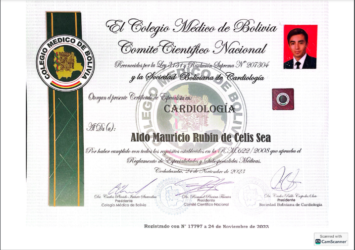 Certificado de especialista en cardiología